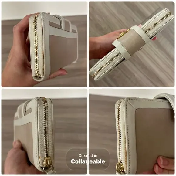 Vintage Coach Continental Zip Around Leather Wallet Almond and Beige - Picture 5 of 16